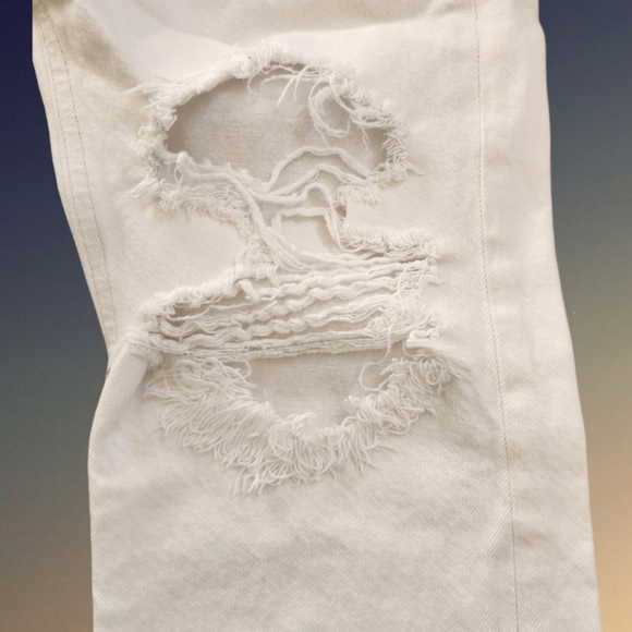 Agolde Jeans Size 29 "Riley" High Rise Straight Crop White Distressed Ripped - Picture 7 of 13